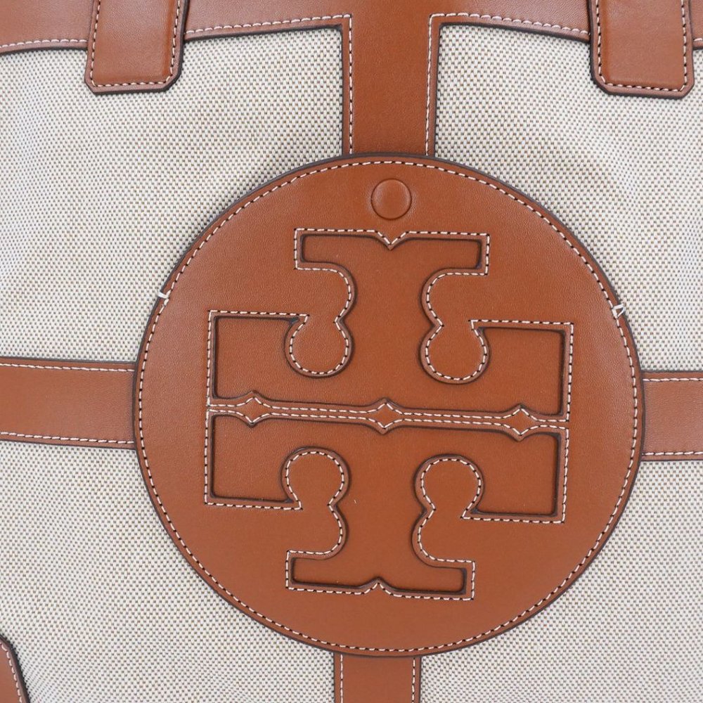 Tory Burch Ella Canvas Tote Quadrant Tote Bag Beige Brown - Picture 9 of 12